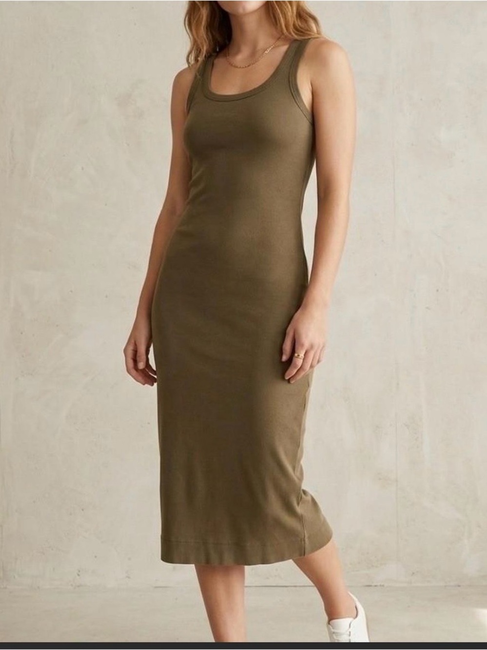 NWT Everlane the ribbed tank dress dark green size XXS